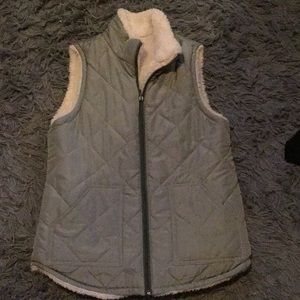 Grey and white flip vest gently used